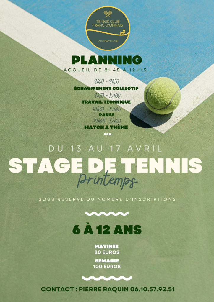 Stage de tennis de printemps pour enfants à sathonay-village