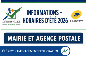 Horaires Mairie et Agence postale, été 2026 à Sathonay-Village.