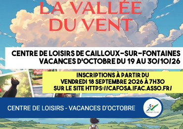 Inscriptions au Centre de Loisirs de Cailloux-sur-Fontaines et Sathonay-Village pour les vacances d'octobre 2026.