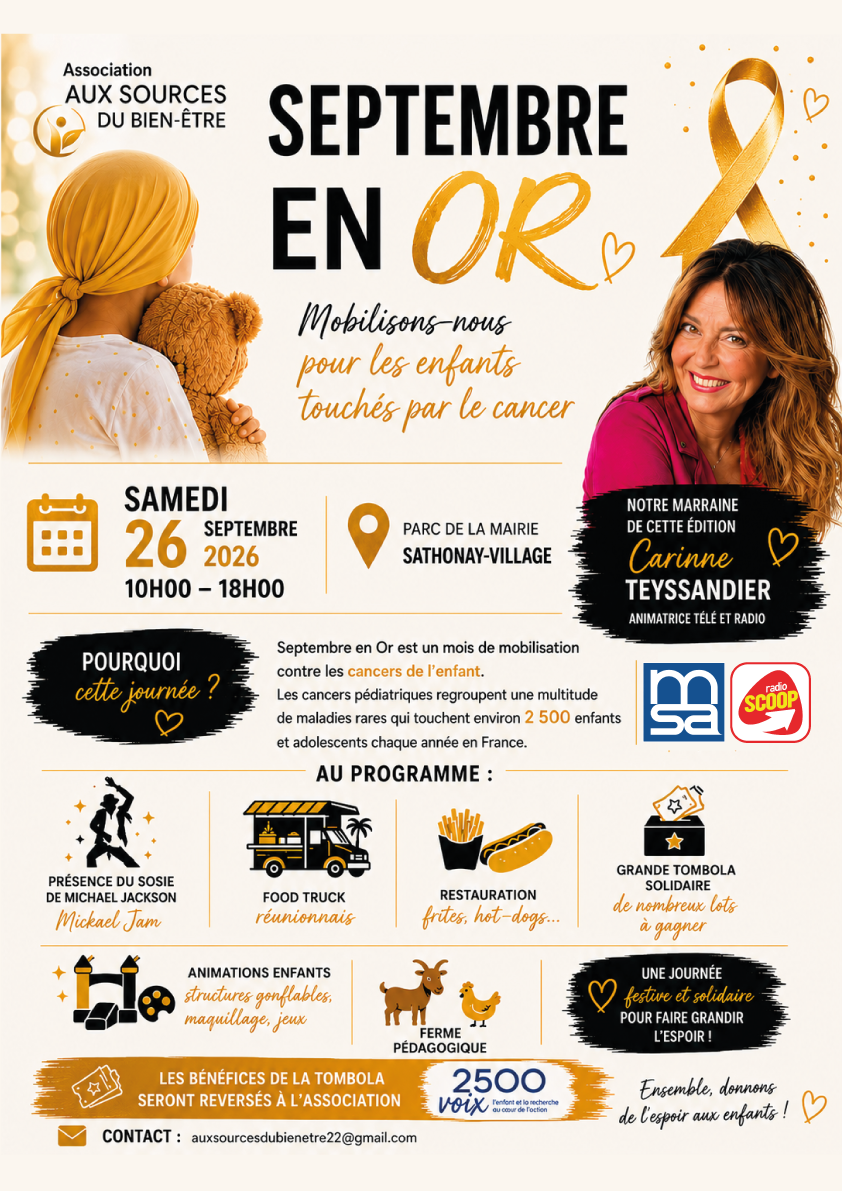 Septembre en Or 2026 à Sathonay-Village, pour les cancers pédiatriques.