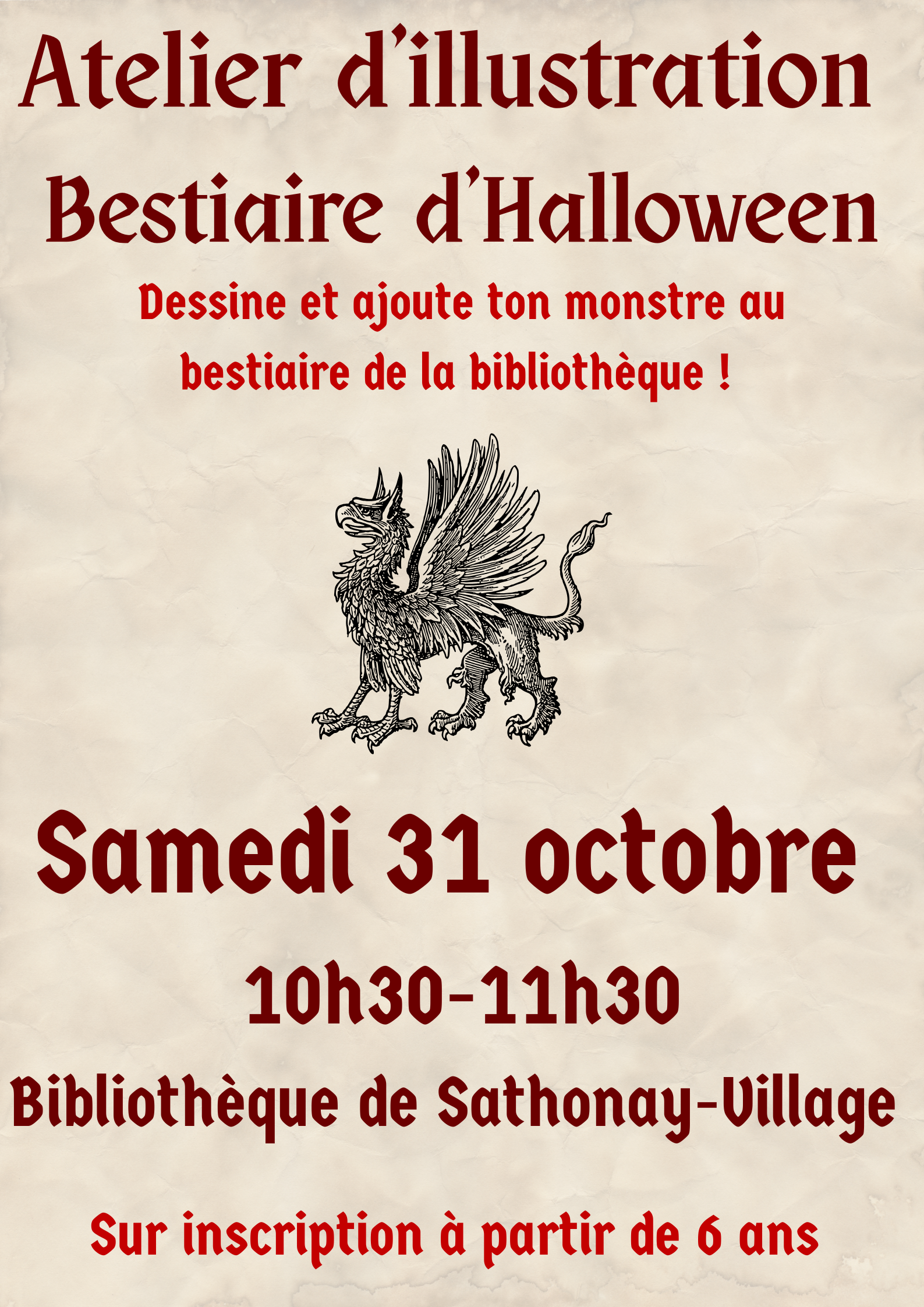 Atelier Bestiaire d'Halloween à la bibliothèque de Sathonay-Village.