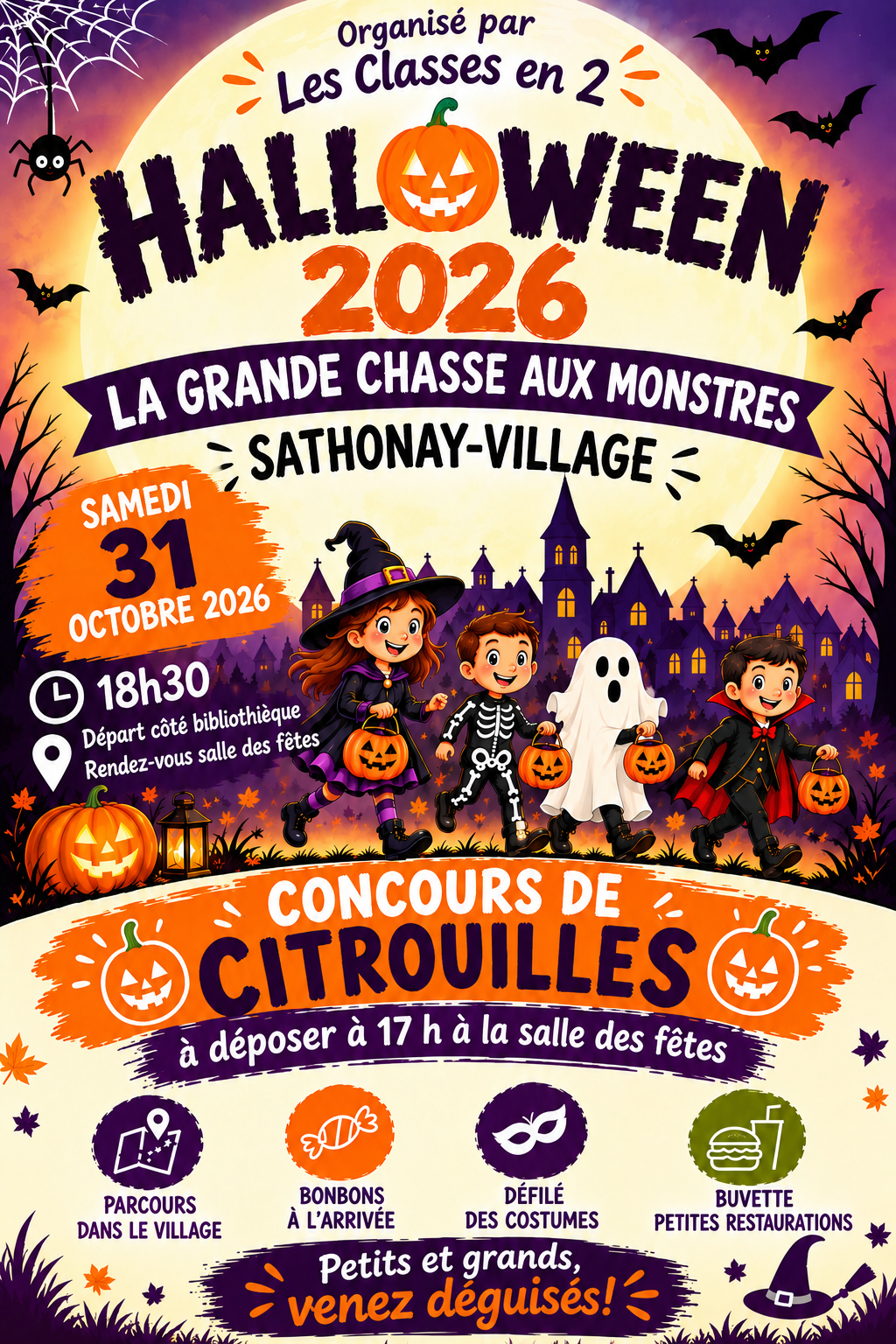 Halloween 2026, Grande chasse aux monstres, organisé par les Classes en 2 le samedi 31 octobre 2026 à Sathonay-Village.